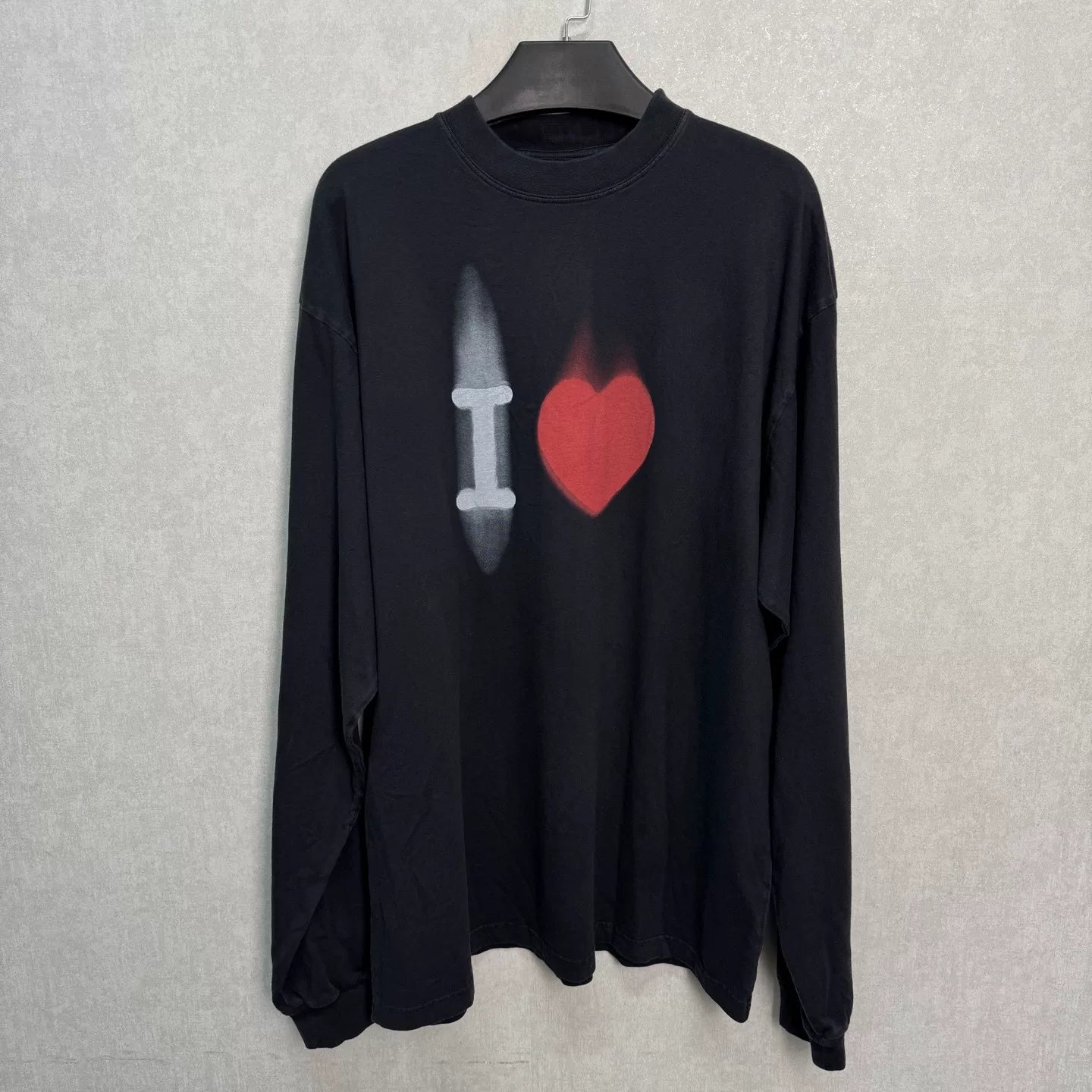 Balenciaga Heart Graphic Crewneck Long Sleeve T-Shirt - Devines