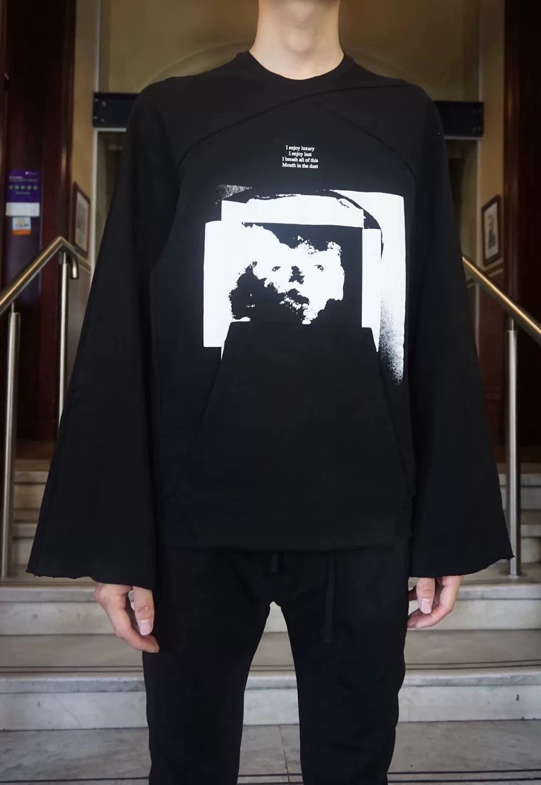 Julius SS17 Black Flared Sleeve Hooded Cotton Sweater