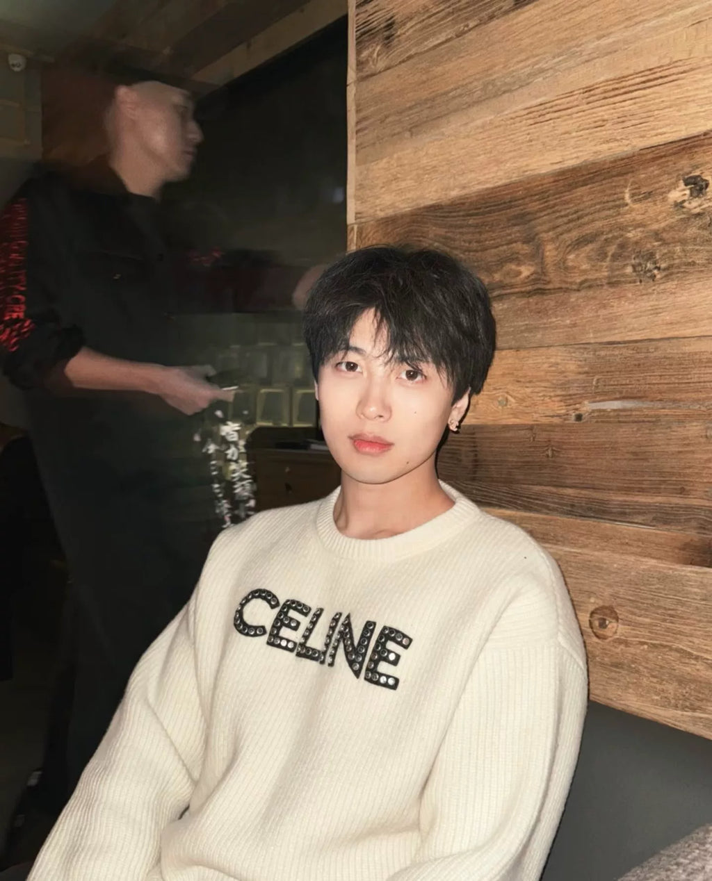 Celine Wool Off Studded Logo Fuzzy Sweater