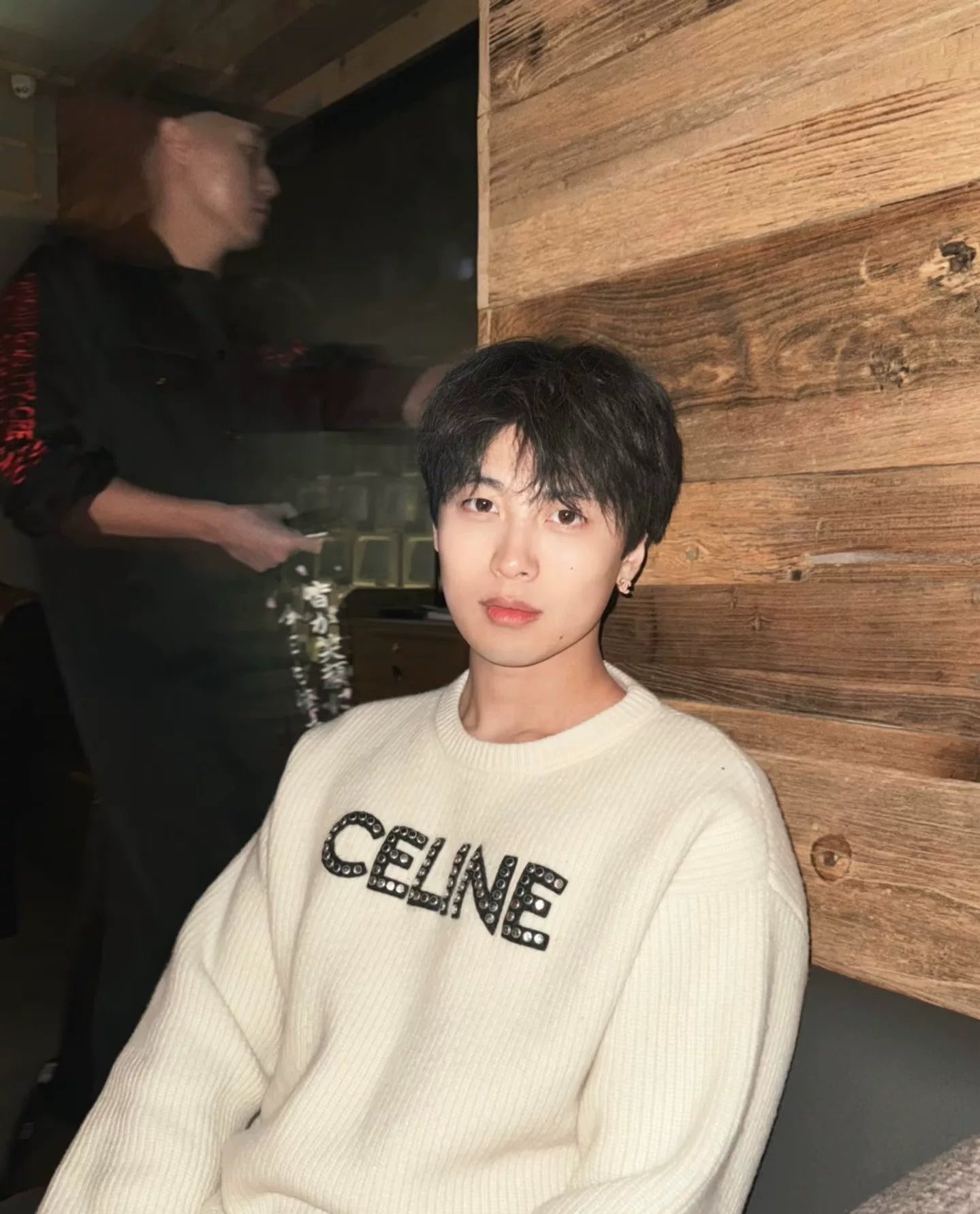 Celine Wool Off Studded Logo Fuzzy Sweater