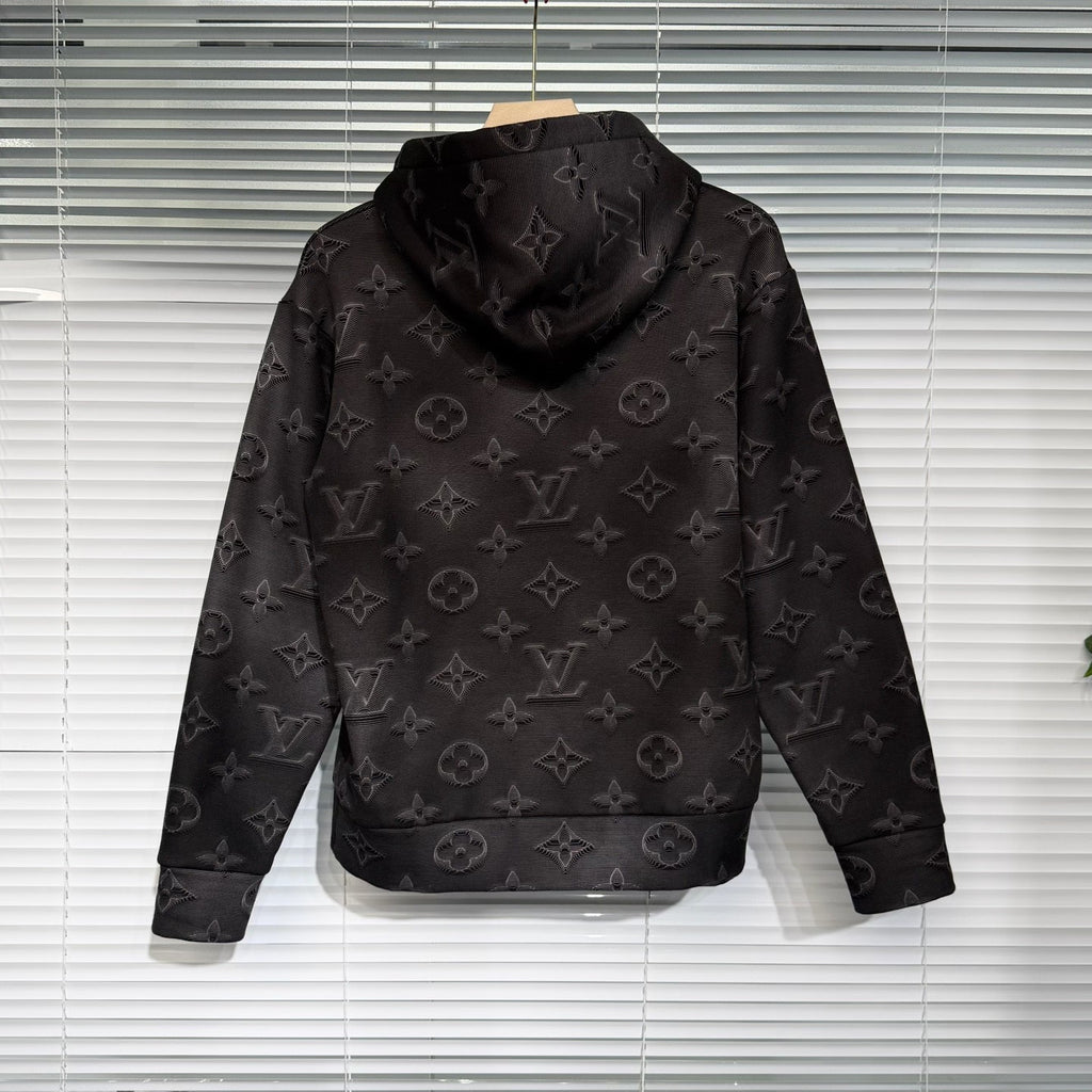 Louis Vuitton Hooded All-Over Logo Print Striped Black Hoodie