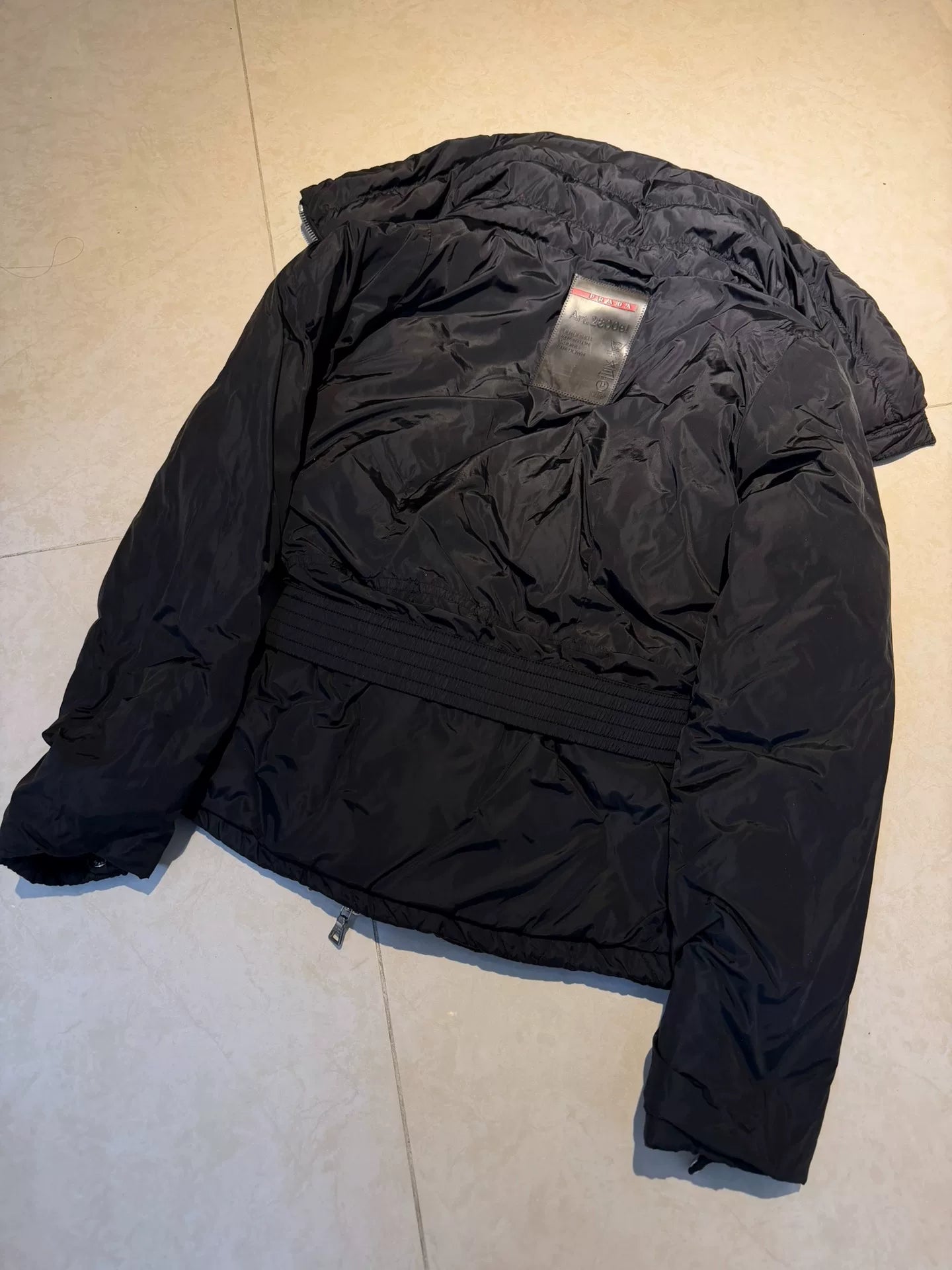 Prada archive runway-style scarf-shaped down jacket