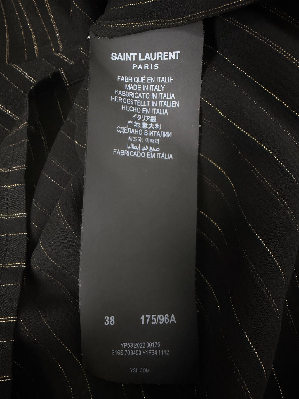 Saint Laurent 22fw Silk Black Gold Striped Bow-Tie Shirt