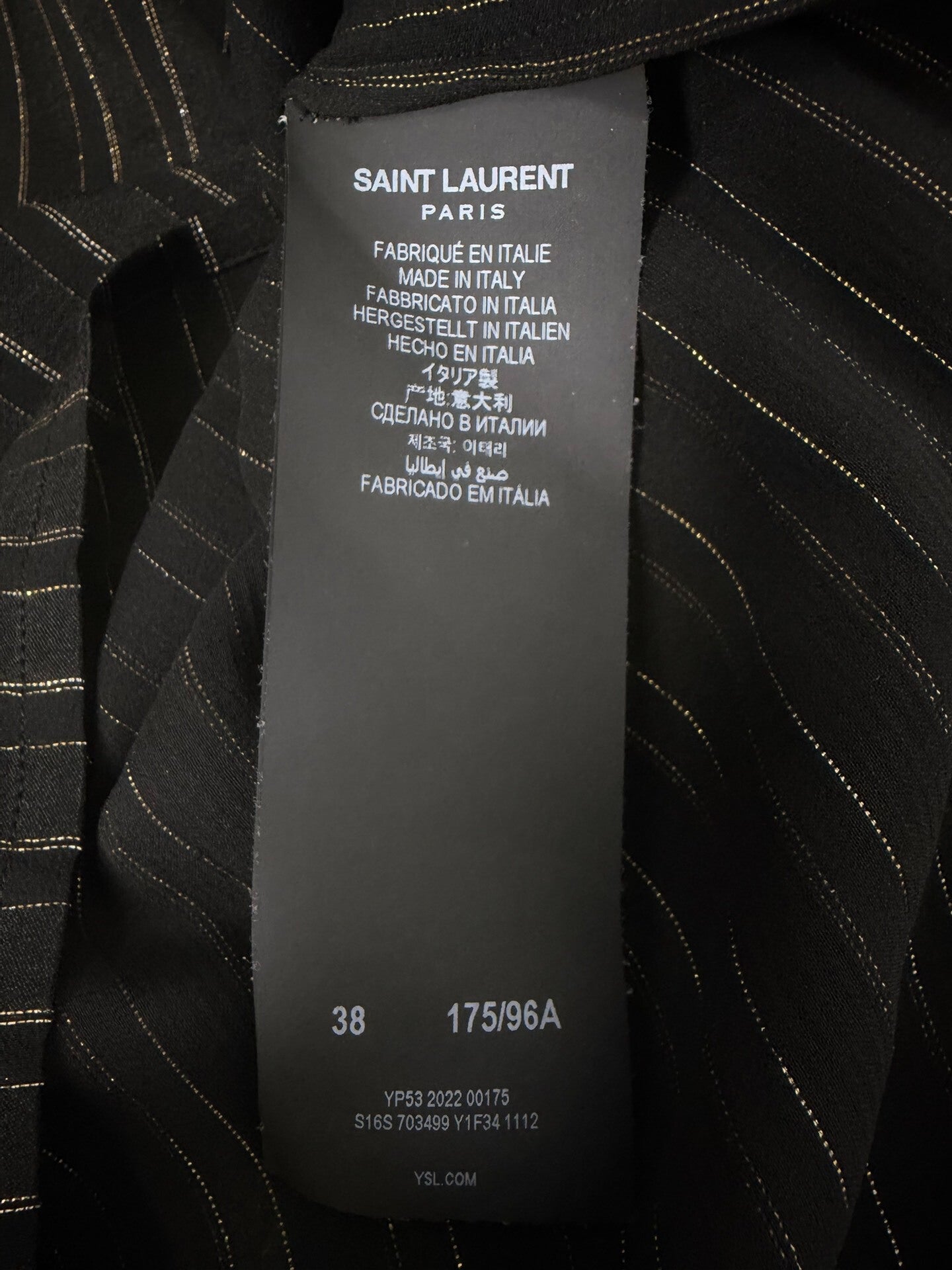 Saint Laurent 22fw Silk Black Gold Striped Bow-Tie Shirt