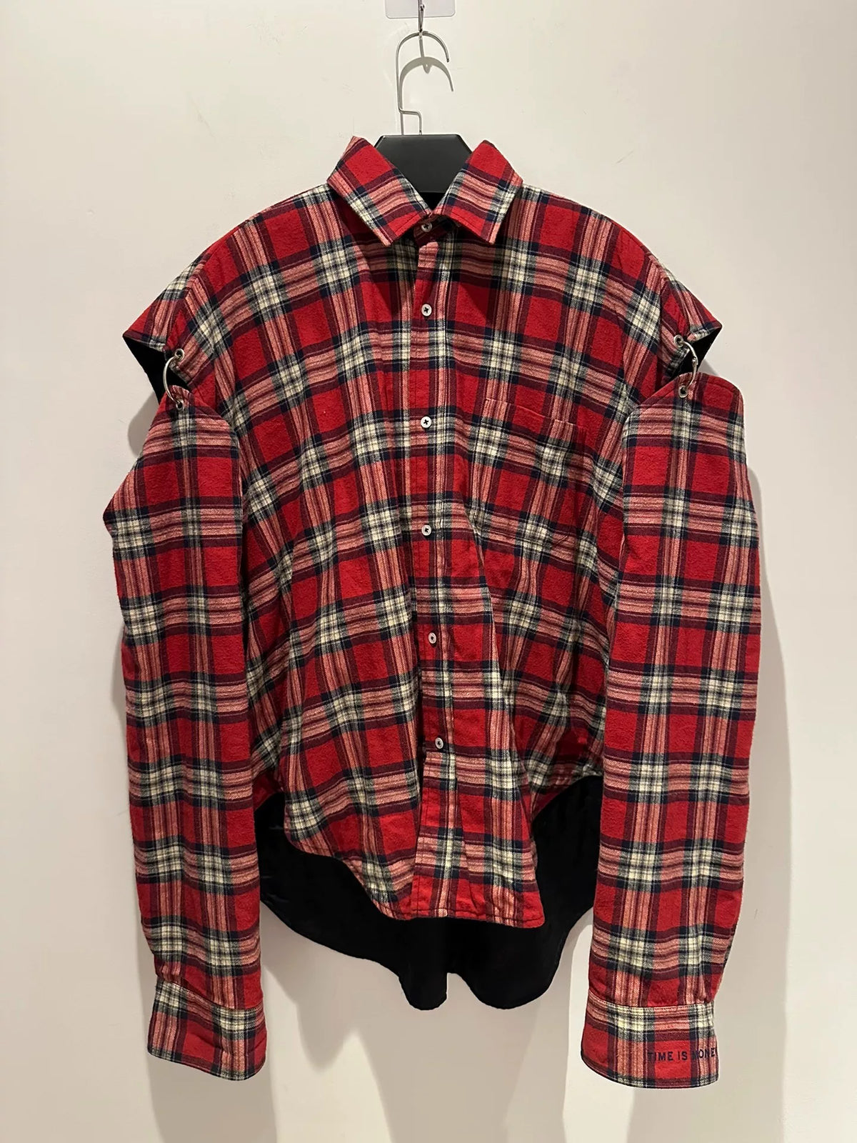 Vetements Red Iron Ring Shoulder Plaid Oversize Jacket