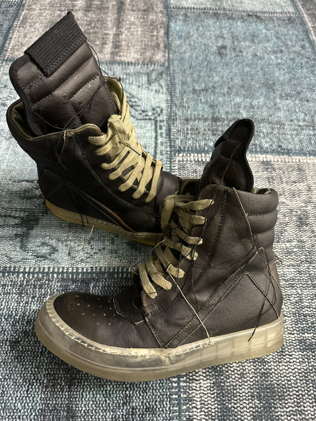 Rick Owens mainline Black Ghost tassel inverted triangle Sneakers