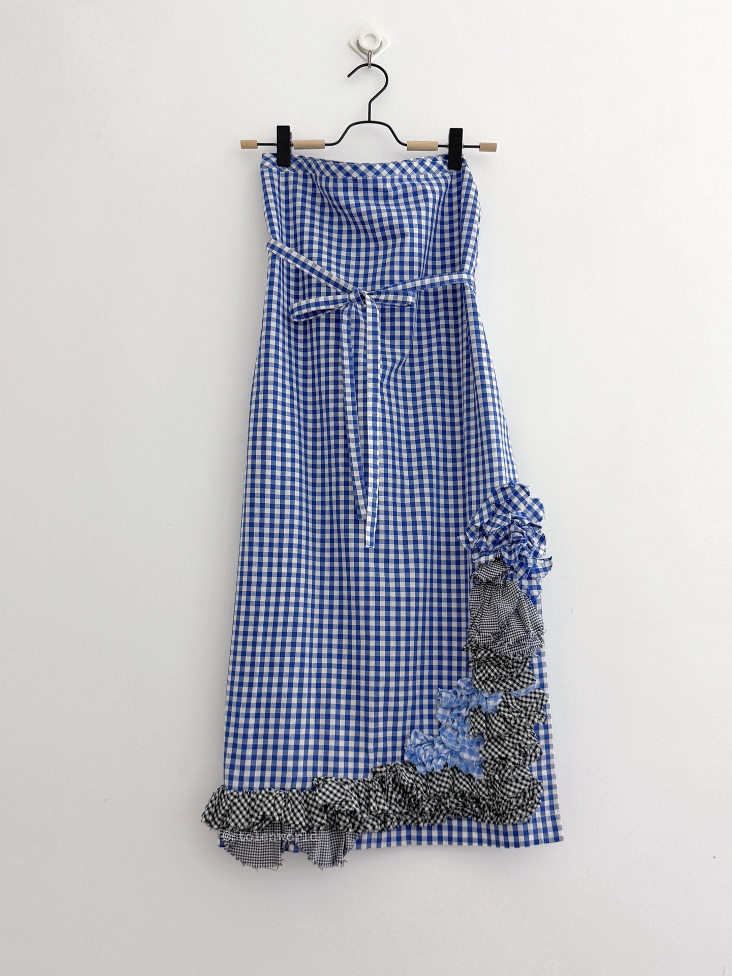 Comme Des Garcons Blue White Plaid Ruffle Wrap Cotton Skirt - Devines