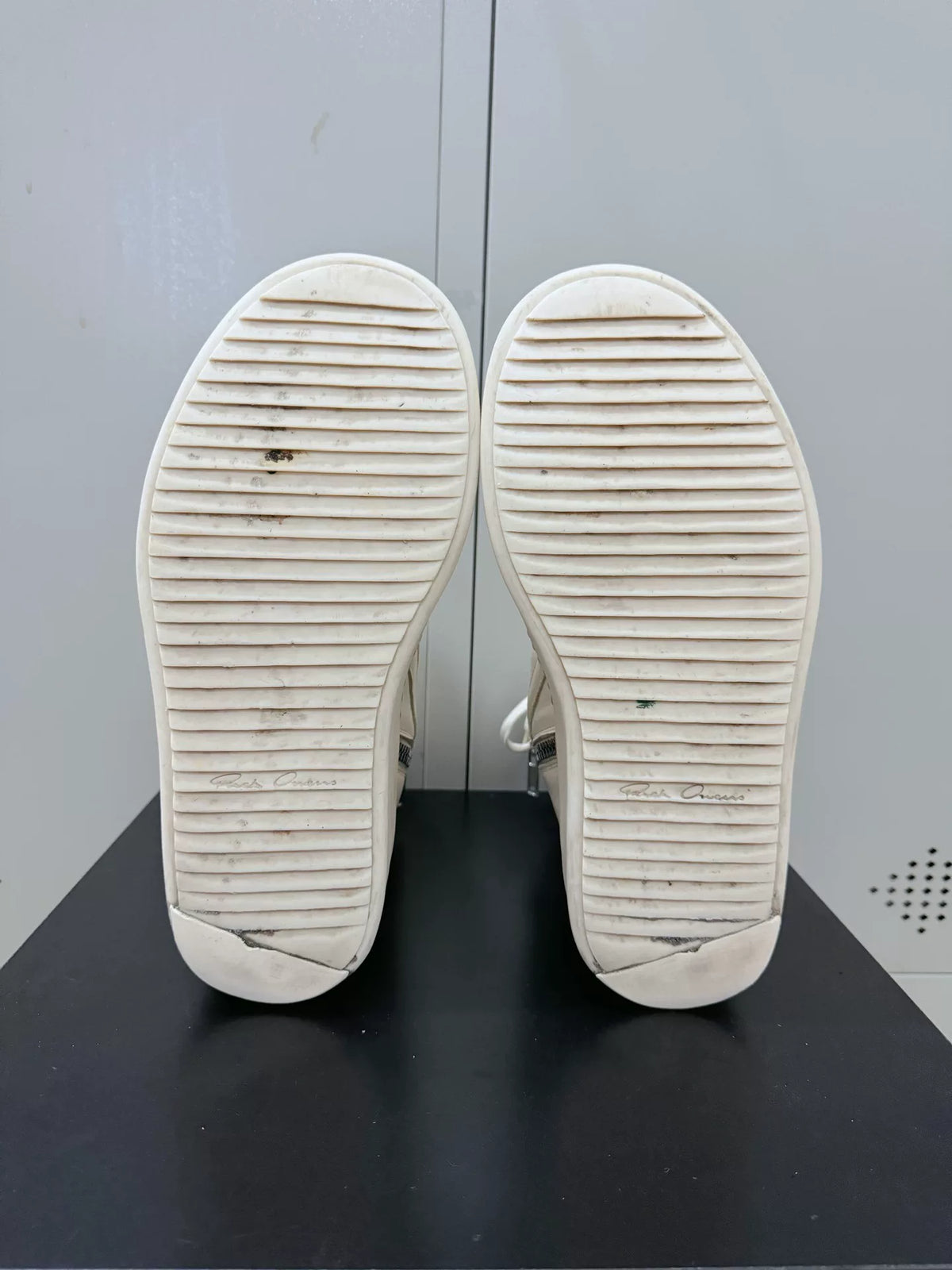 Rick Owens White Milk Thick-Sole Inverted-Triangle Sneakers