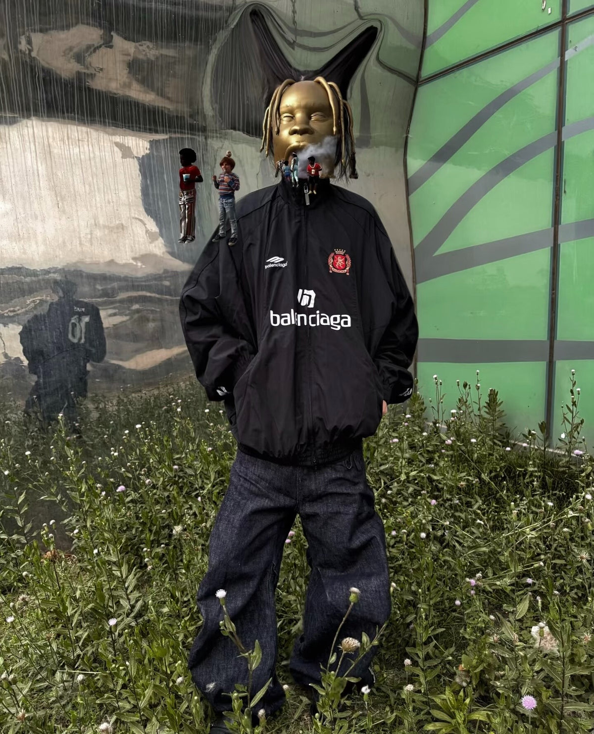 Balenciaga Manchester United black trench coat