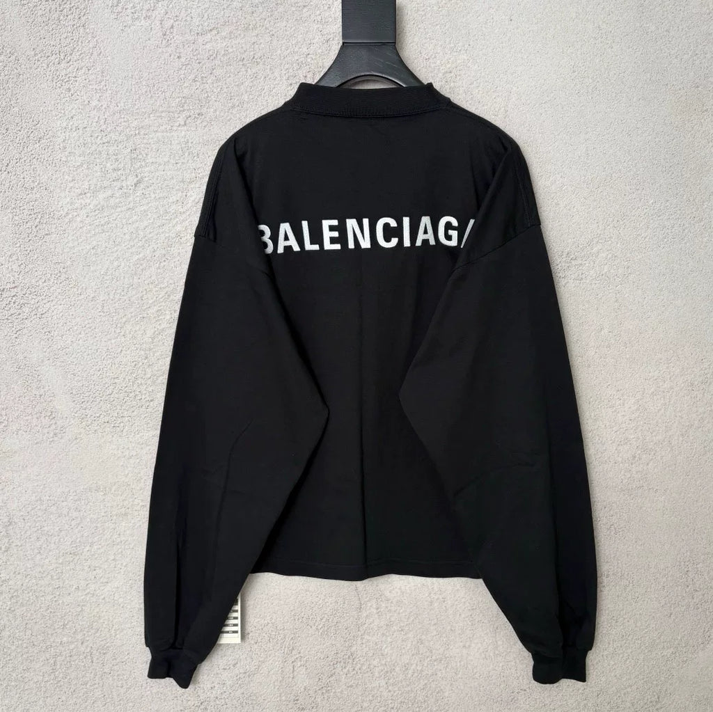Balenciaga Minimalist Front and Back Embroidered Logo Long Sleeve Top