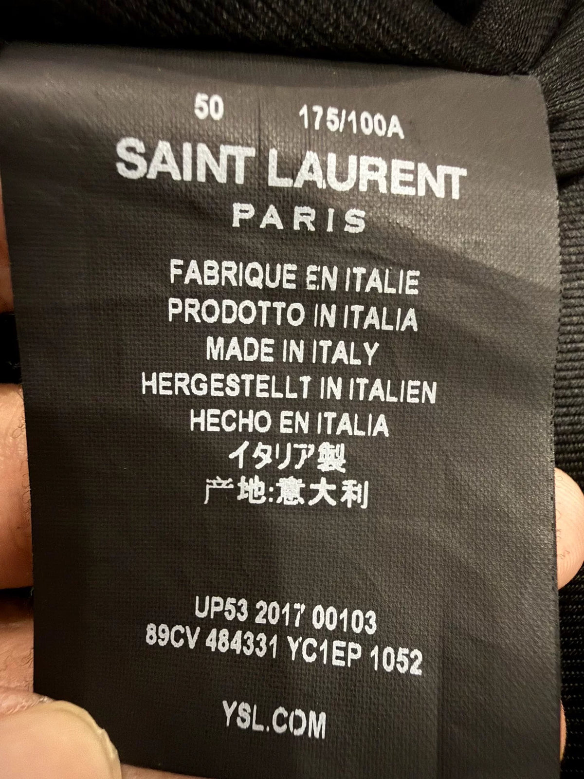 Saint Laurent Paris FW17 L01 Distressed White Cat Print Lambskin Biker Jacket