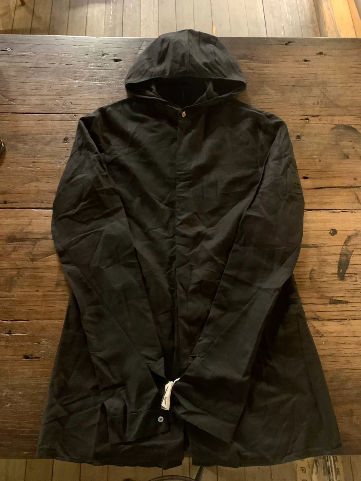M.A+ SS18 Black Hooded Fitted Linen Shirt