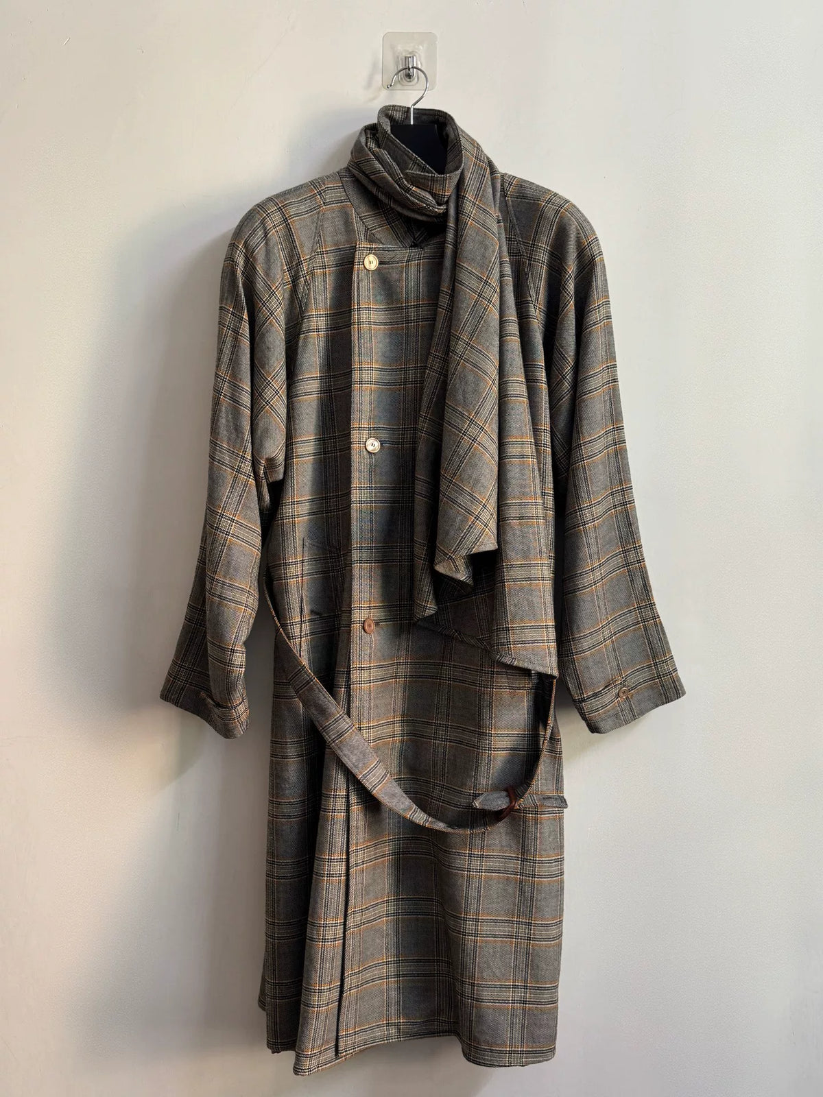 Gucci SS19 Runway Plaid Padded Shoulder Wool Coat