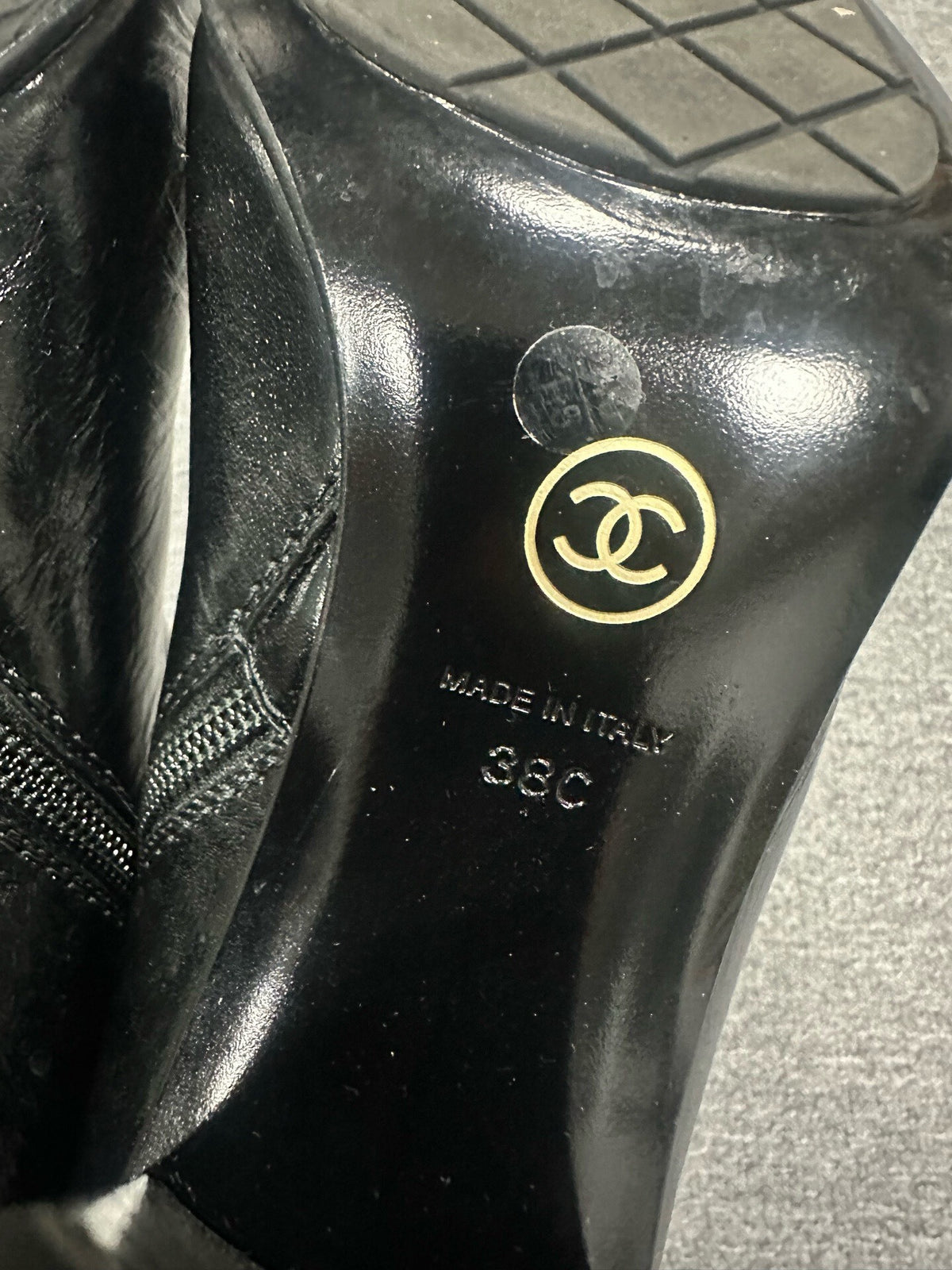 Chanel Black Chunky Heel Oil Wax Leather Ankle Boots