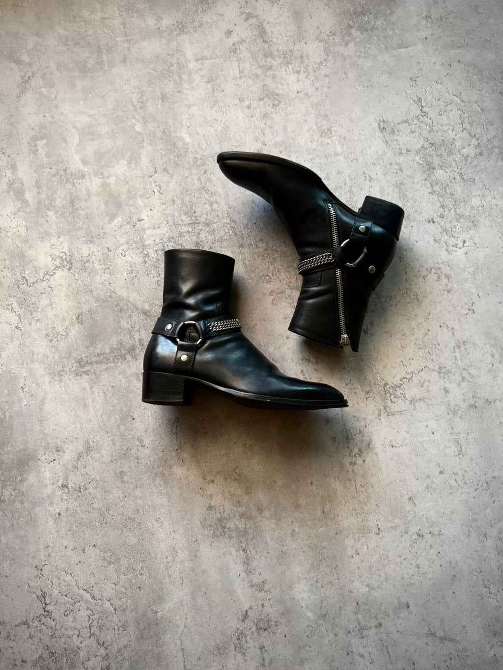 Saint Laurent Paris 13AW Black Zip Chain Chelsea Boots