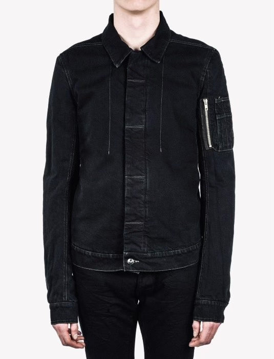 Rick Owens Vintage Metallic Zip Pocket Denim Drkshdw Worker Distressed Cotton Jacket