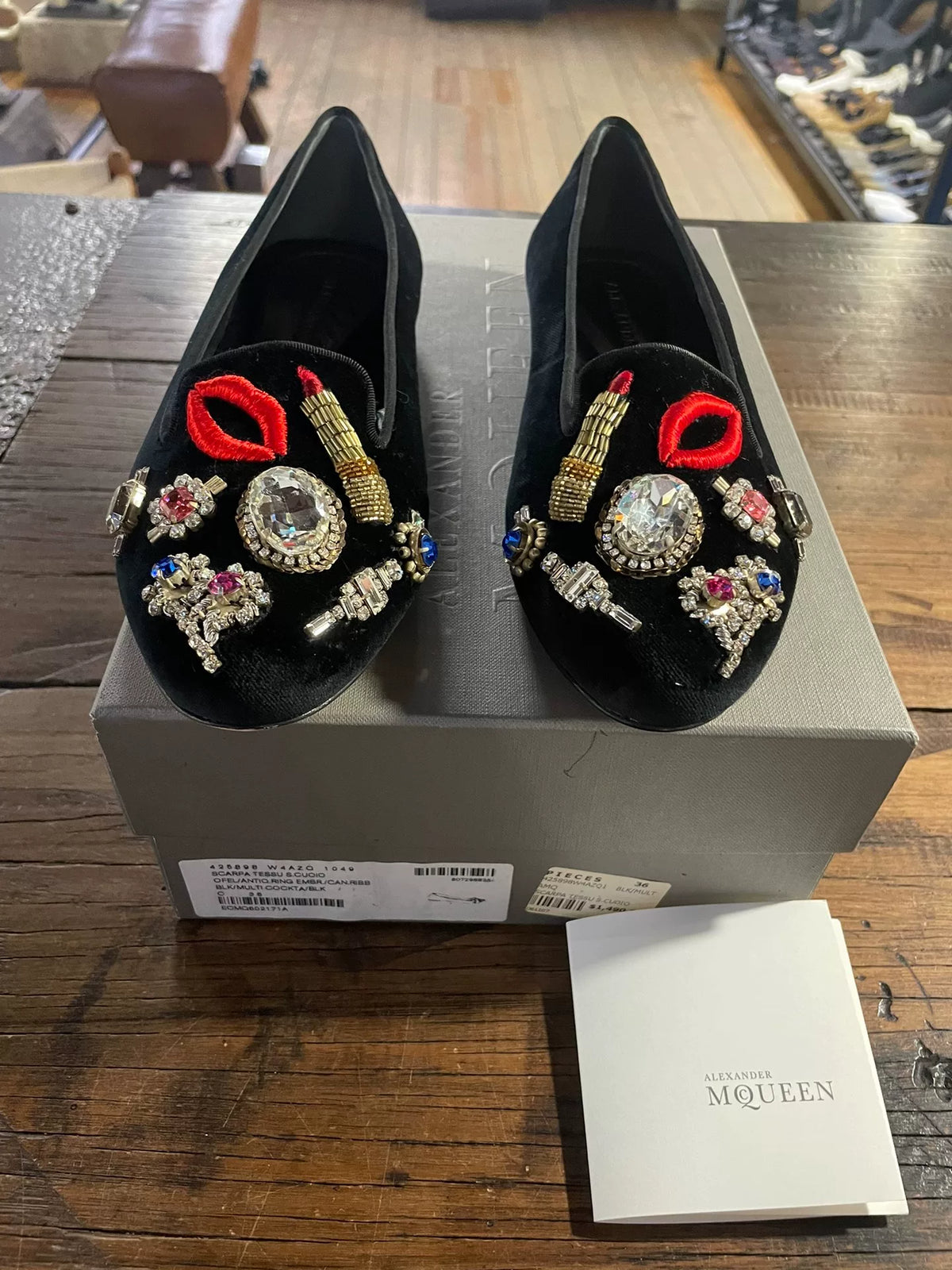 Alexander McQueen FW16 Black Dream Jewelry Embroidered Loafers