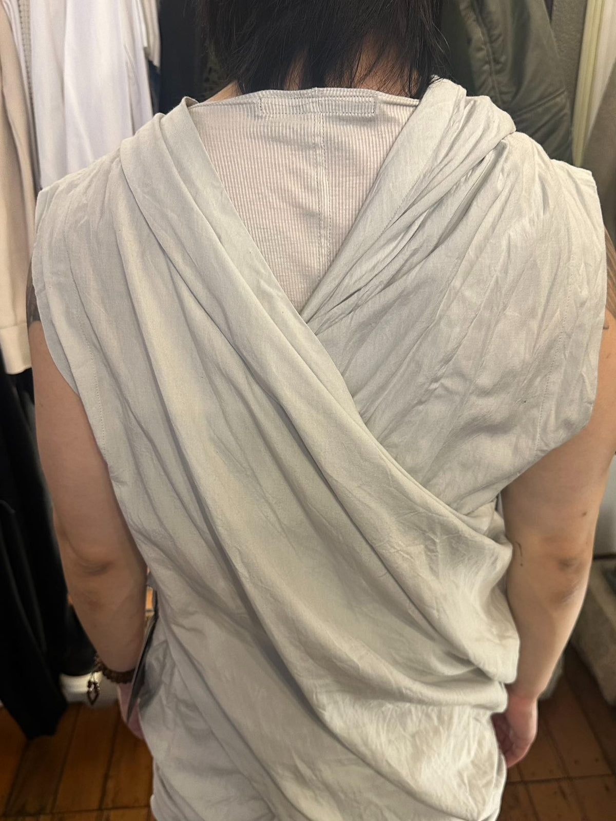 Julius FW12 Plaster White Double-Layer Crossover Wrap Top