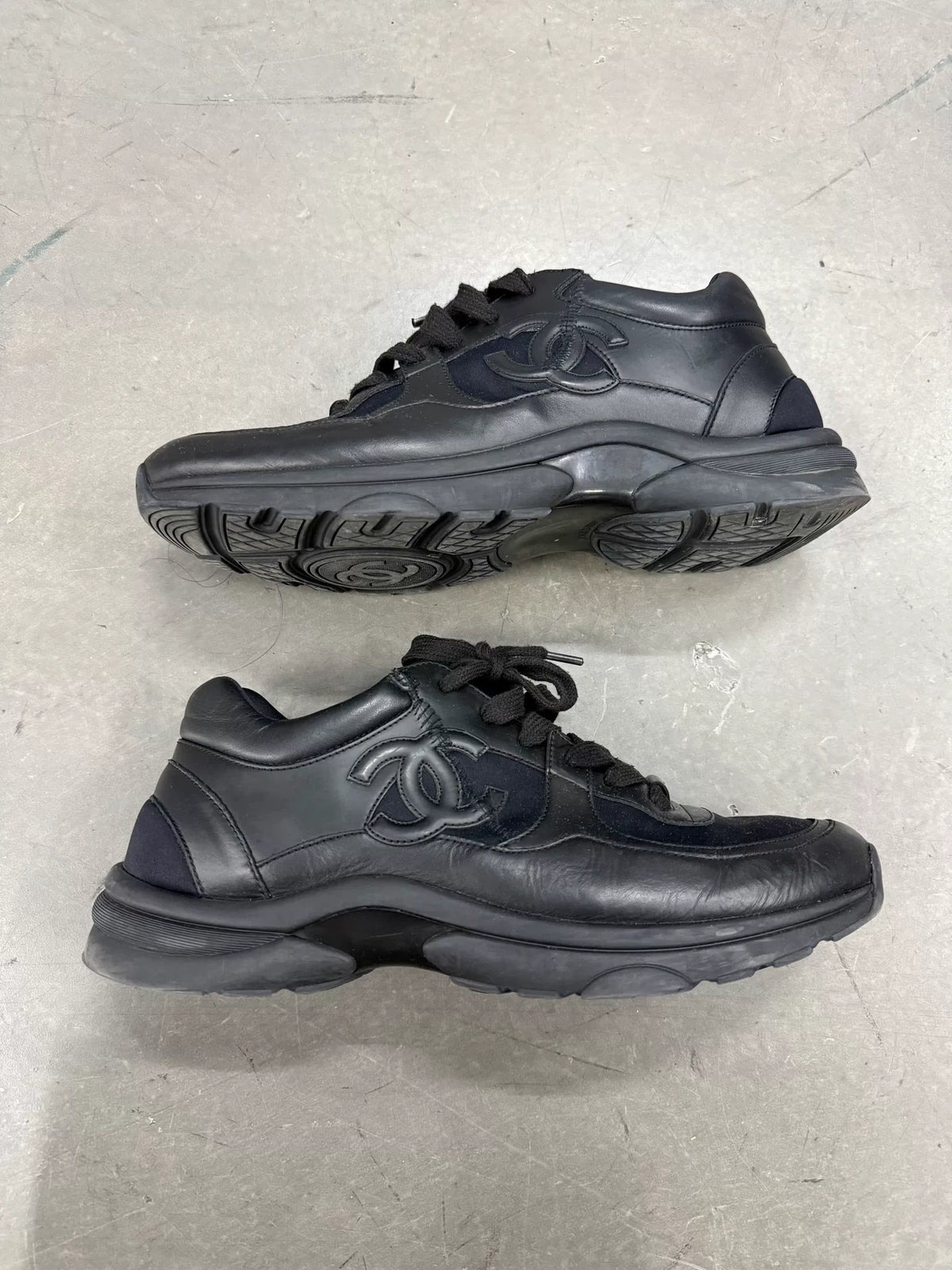 Chanel Lambskin CC Logo Black Sneakers