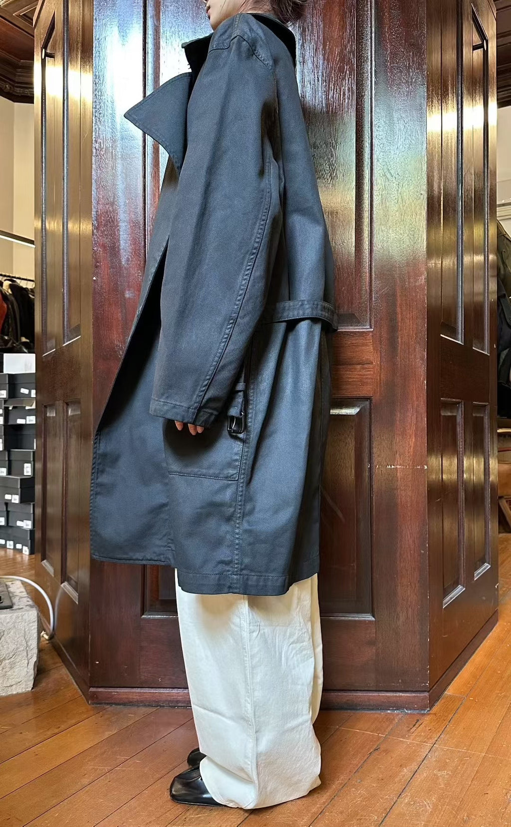 Lemaire FW25 Charcoal Grey Coal Straight Belted Cotton Coat