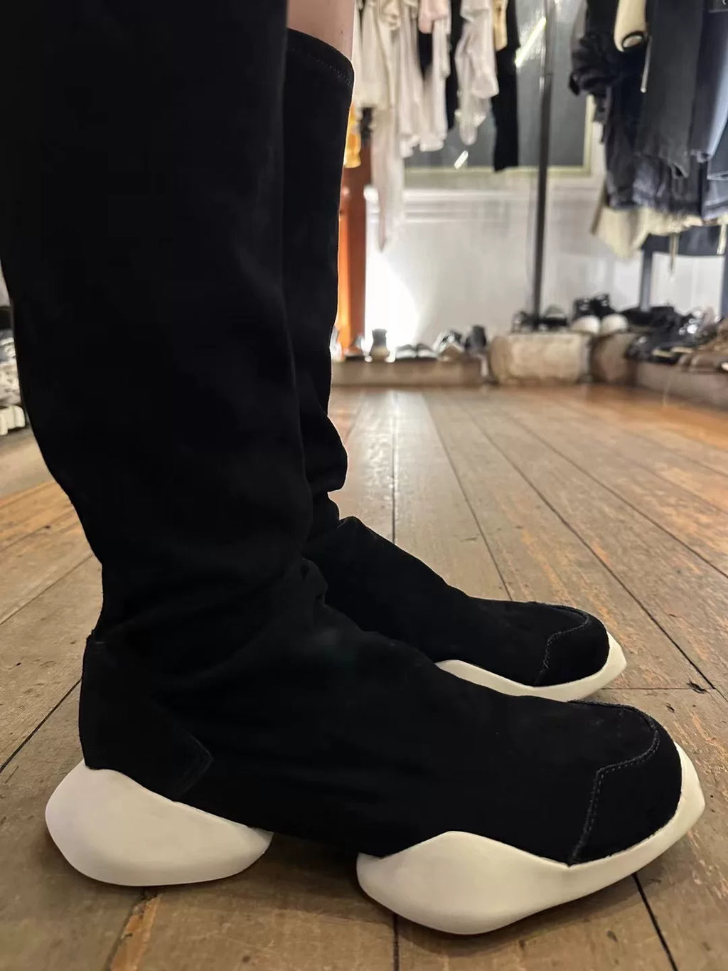 Rick Owens × ADIDAS Black White Runner Stretch Horsebit Sock Boots