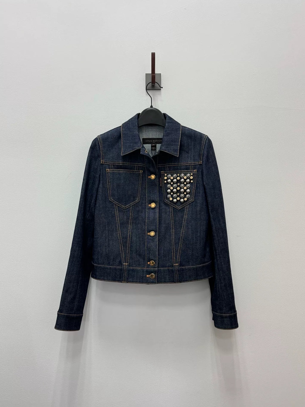 Louis Vuitton Navy Blue Stud Pocket Gold Button Denim Jacket