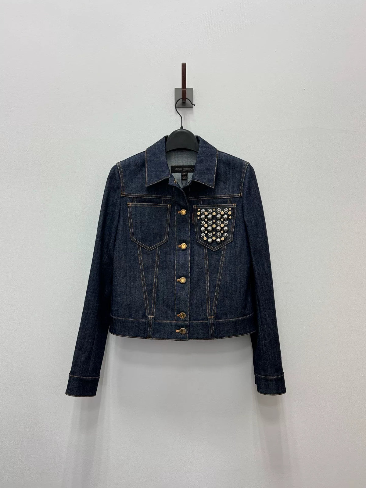 Louis Vuitton Navy Blue Stud Pocket Gold Button Denim Jacket
