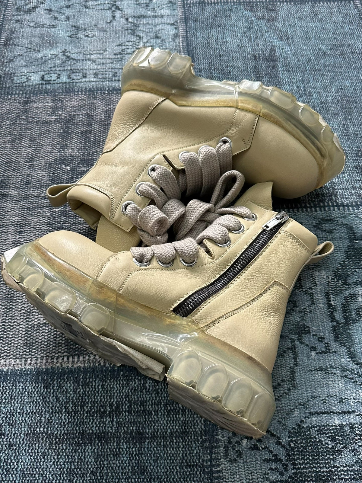 Rick Owens thick-lace transparent octopus-sole military boots