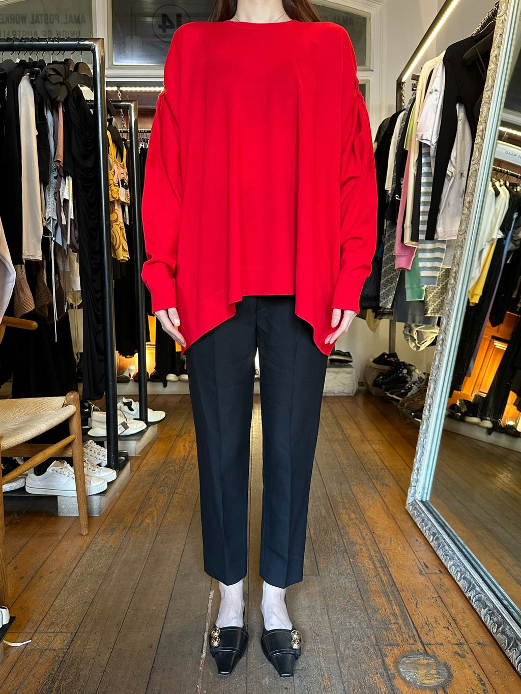 Alexander McQueen SS17 Red Shoulder Cutout Wool Sweater