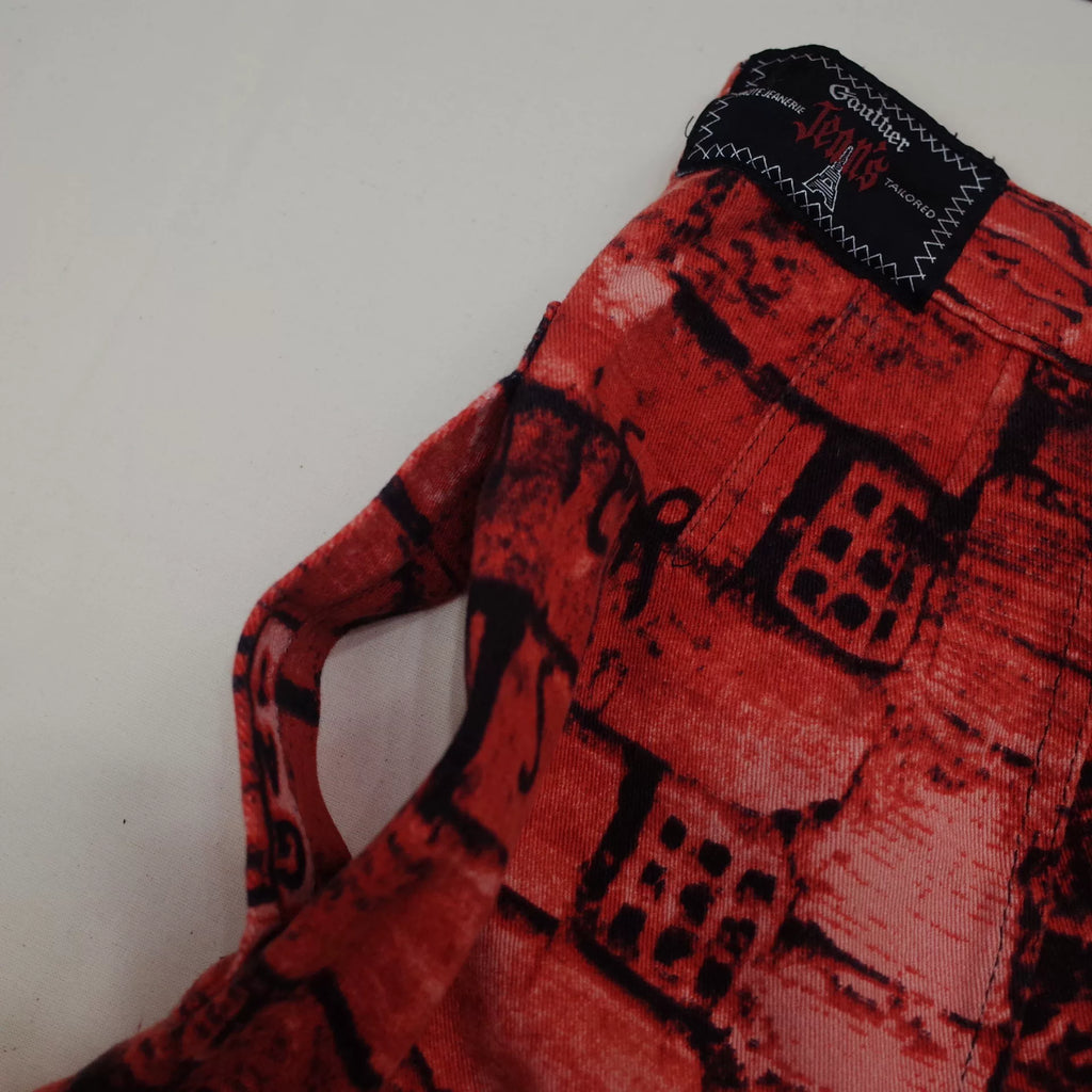 1997 Fall/Winter Jean Paul Gaultier Red Brick Wall Print Stretch T-Shirt and Skirt Set