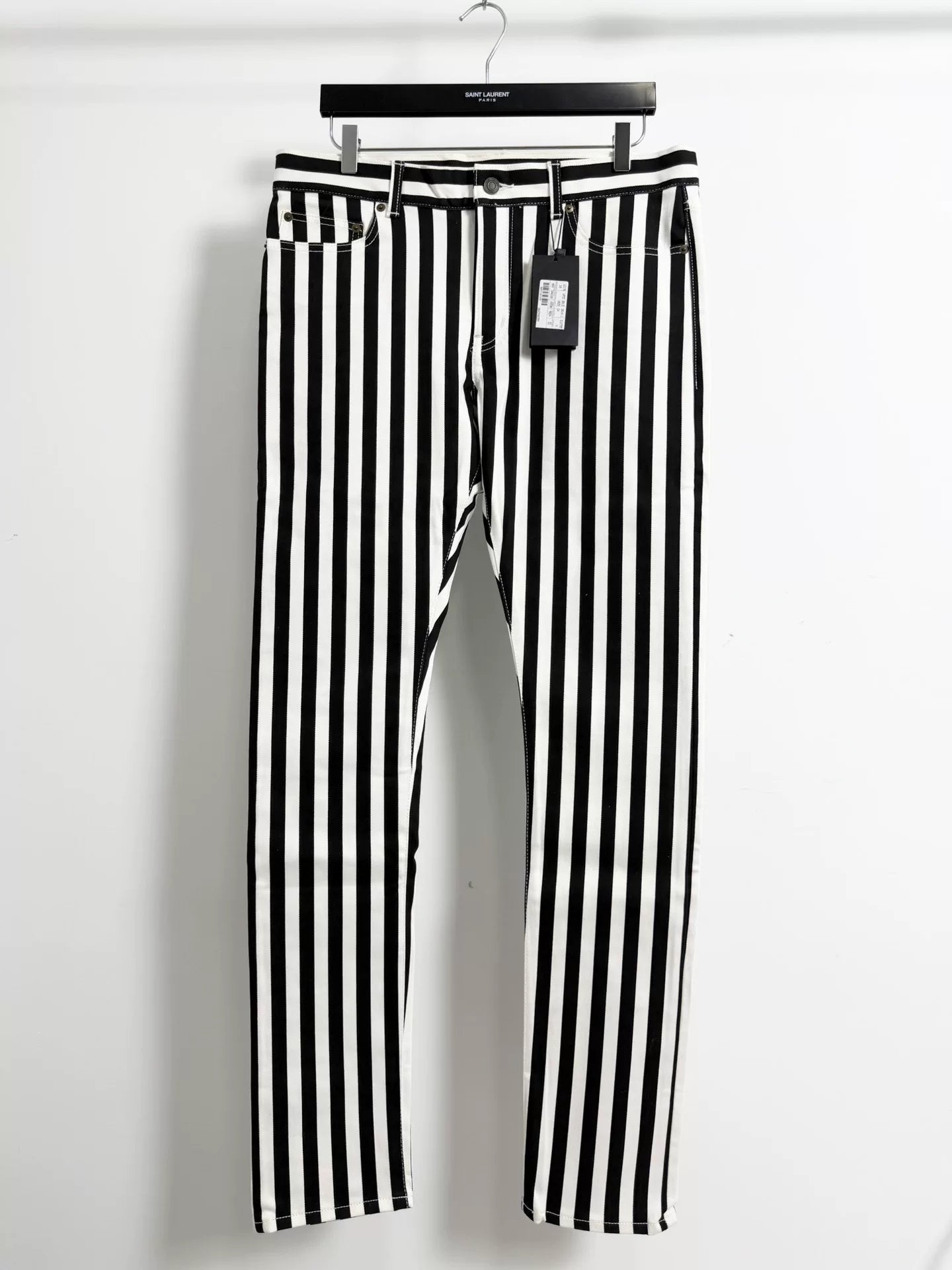 Saint Laurent Slp14ssd02 Black White Striped Jeans