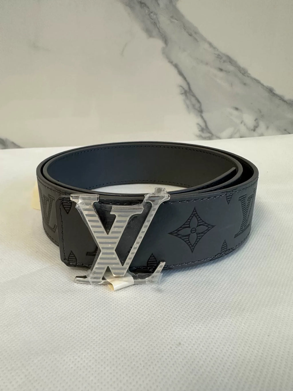 Louis Vuitton Grey Embossed Leather Belt
