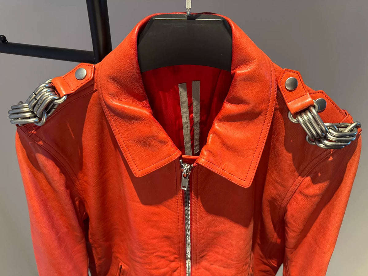 Rick Owens FW19 Red Chain Leather Larry Jacket