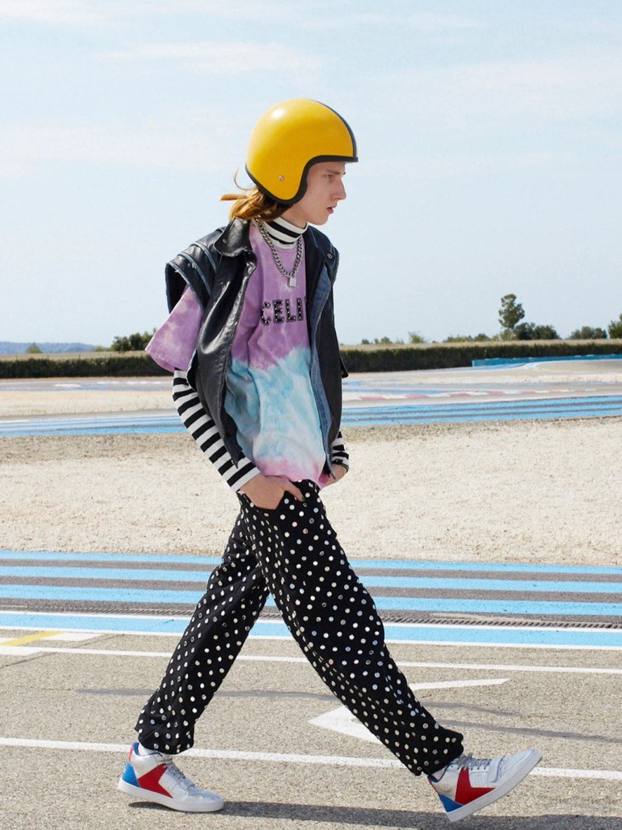 Celine 2016 Studded Tie-Dye Logo Short Sleeve Shirt by Hedi Slimane