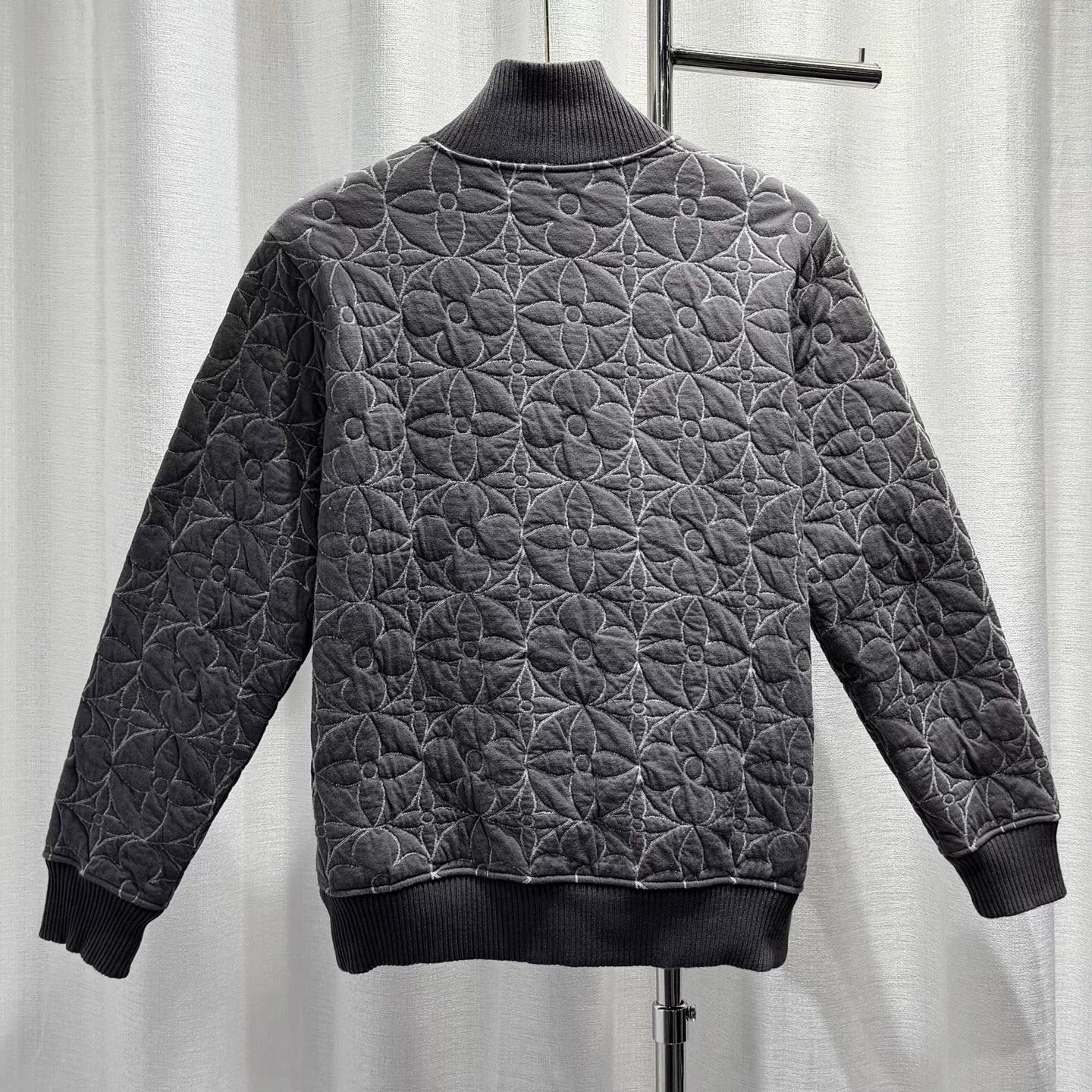 Louis Vuitton Long Sleeve Three-Flower All-Over Logo Print Zip Cotton Gray Jacket