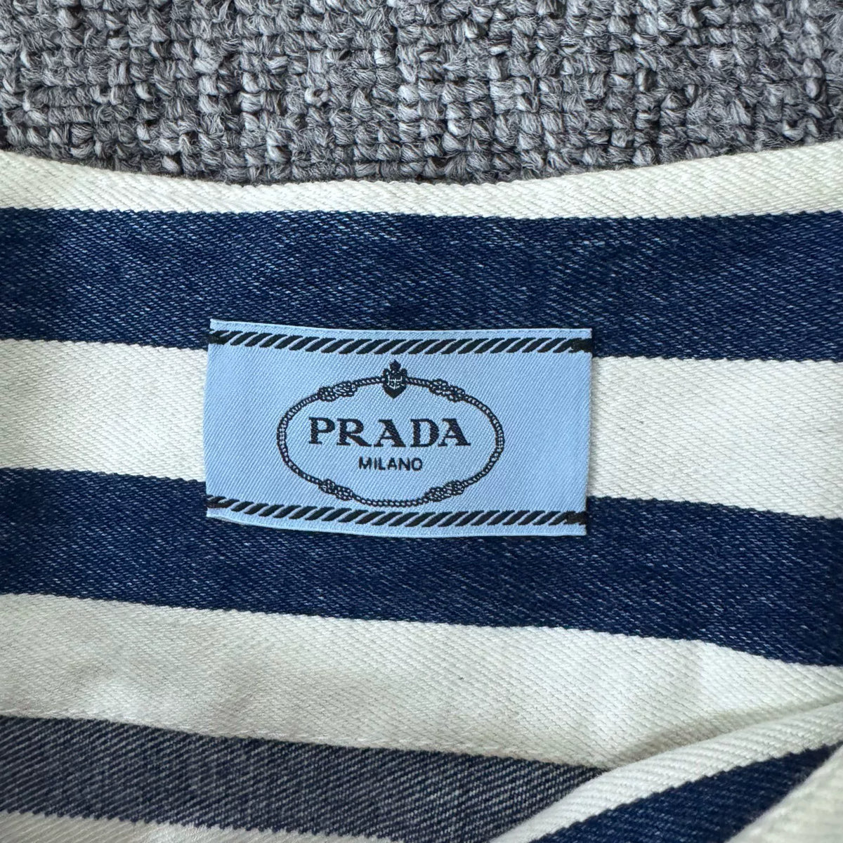 Prada Triangle Logo Striped Denim Skirt