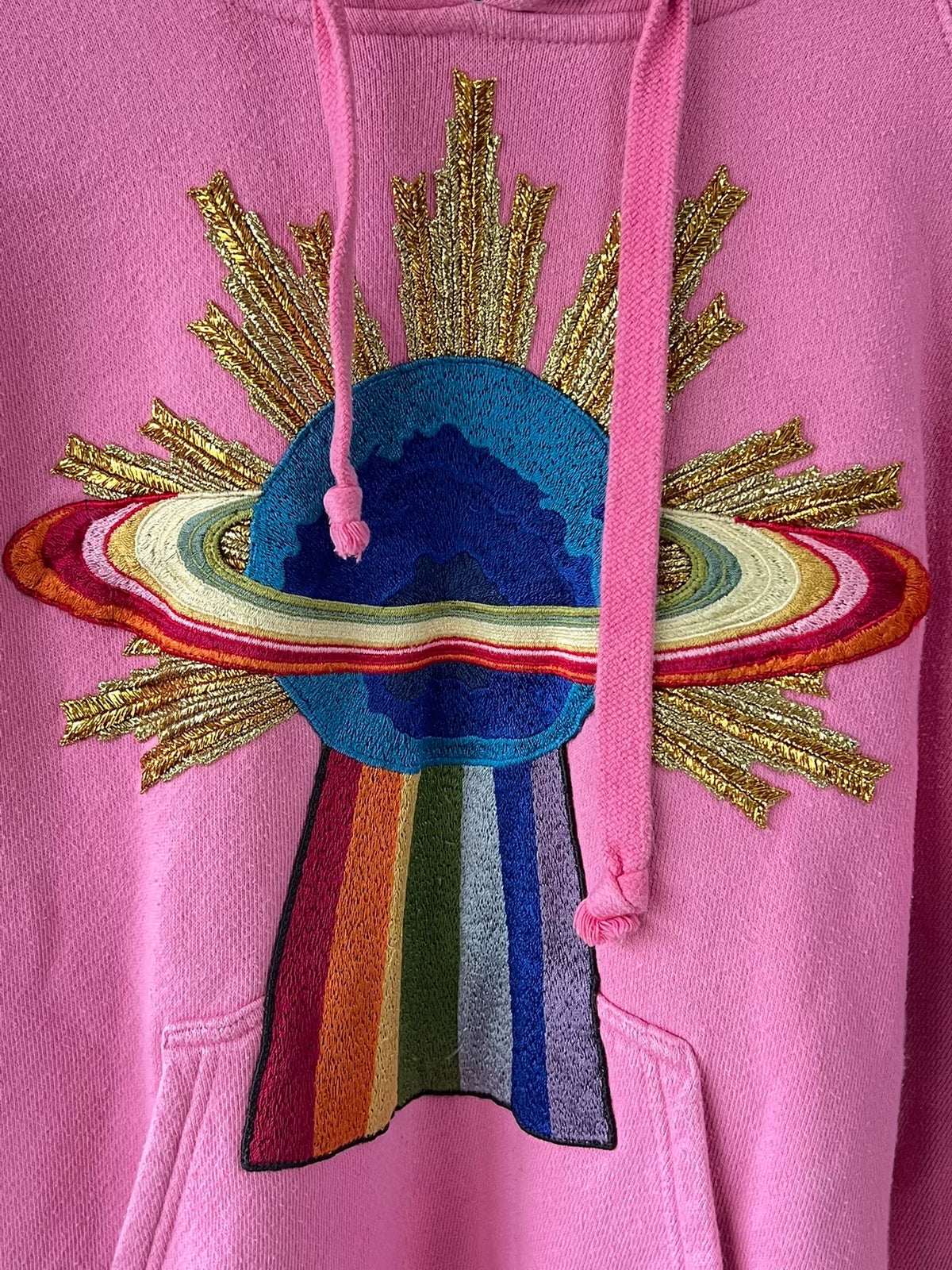 Gucci Pink Rainbow Planet Heavy Embroidery Hooded Sweater