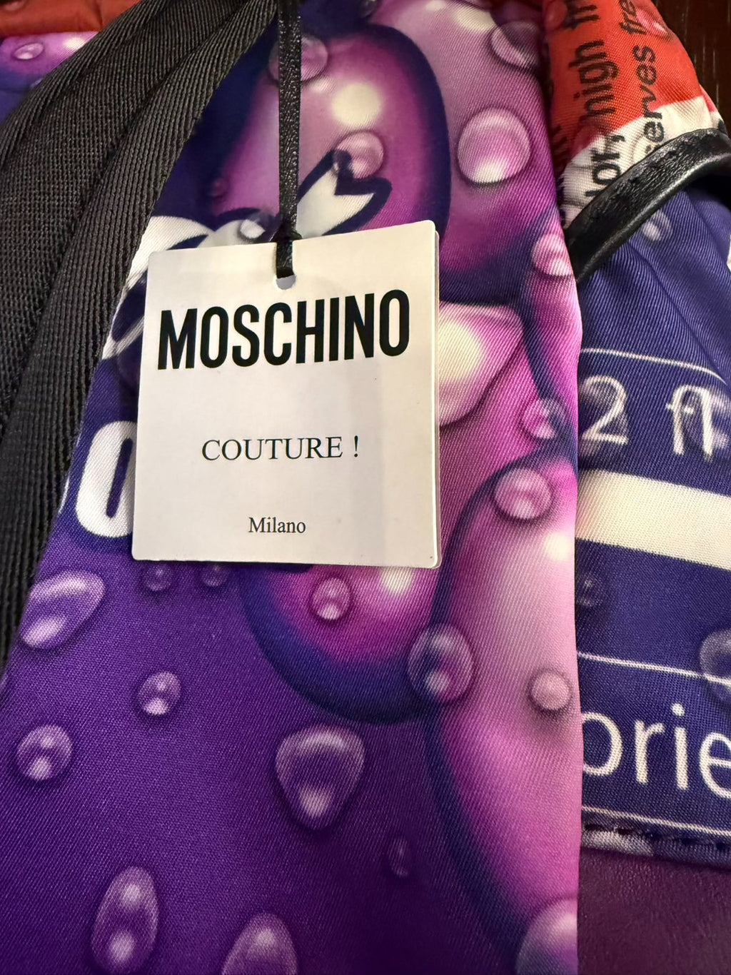 Moschino SS15 Soda Brand Print Black Leather Backpack