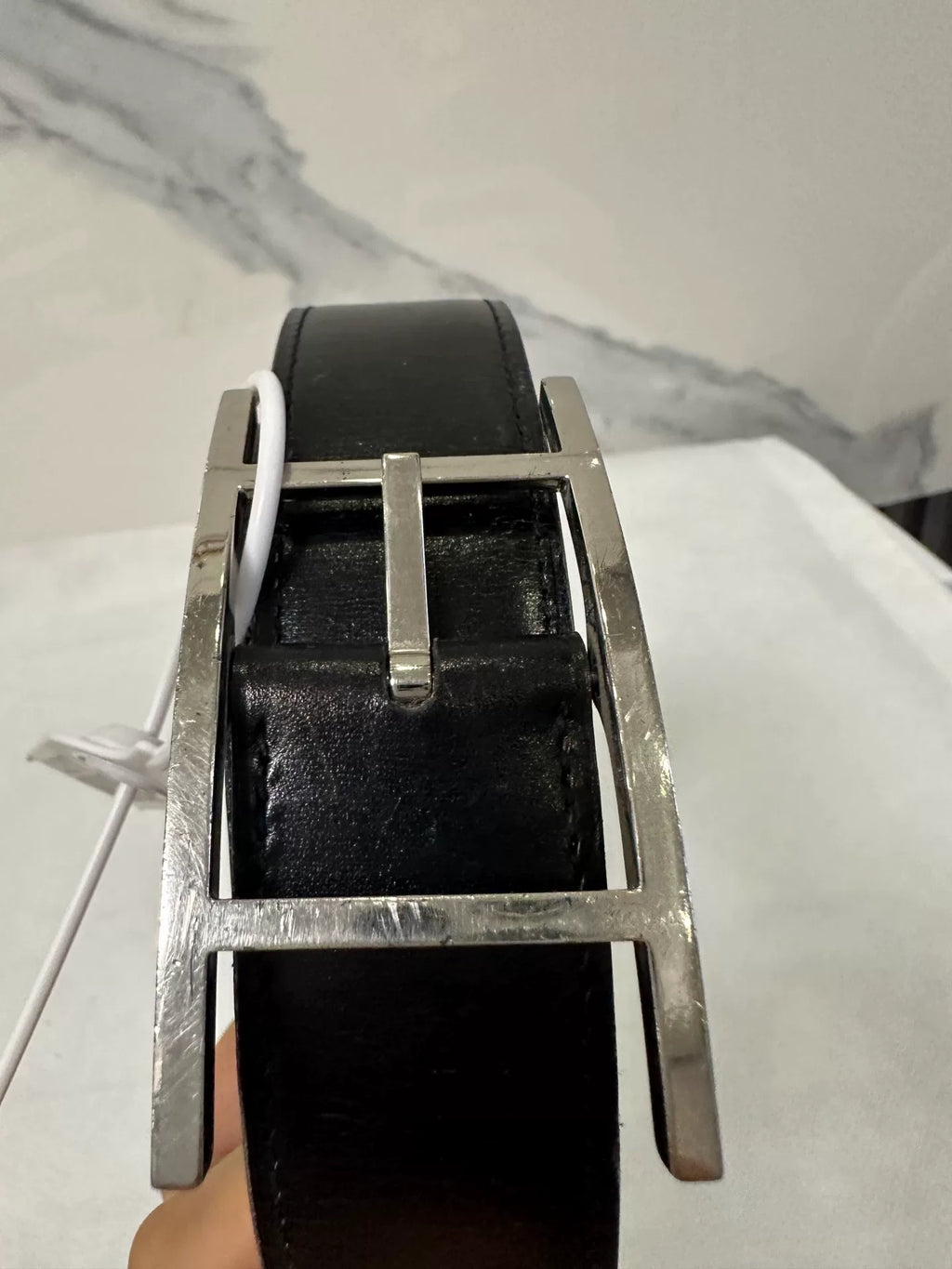 Hermes Black H-Buckle Leather Belt