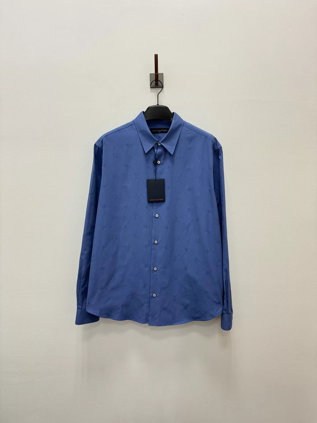 Louis Vuitton FW26 Blue Monogram Embroidered Long Sleeve Shirt