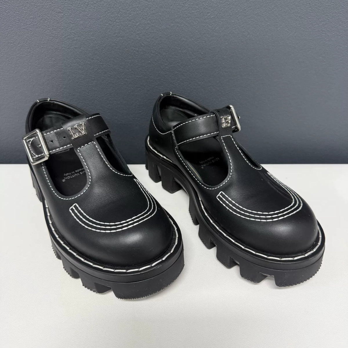 Louis Vuitton Checker Platform Loafers Black Shoes