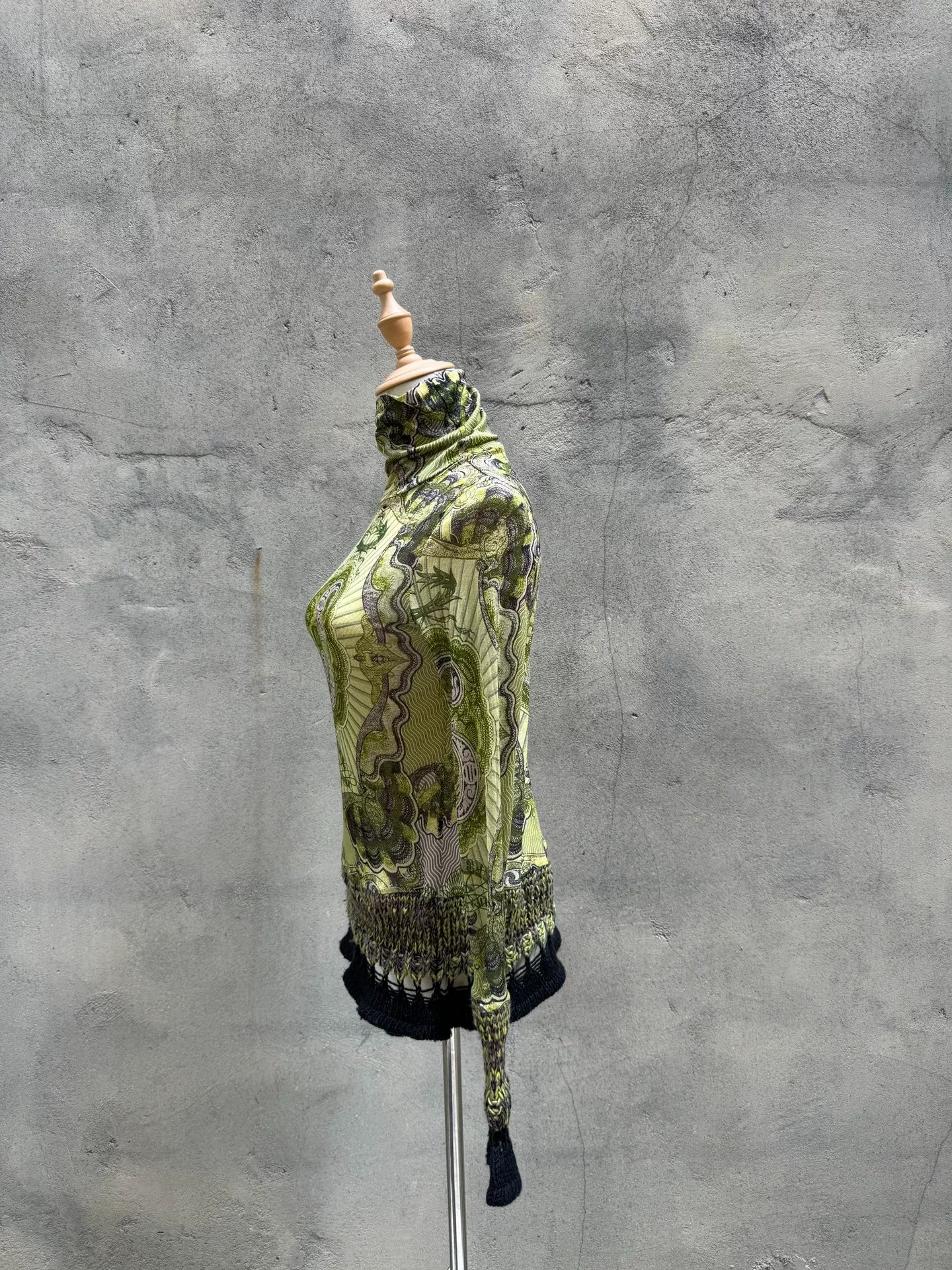 Jean Paul Gaultier Green Dragon Tattoo Bill Knit Rib Mesh Shirt