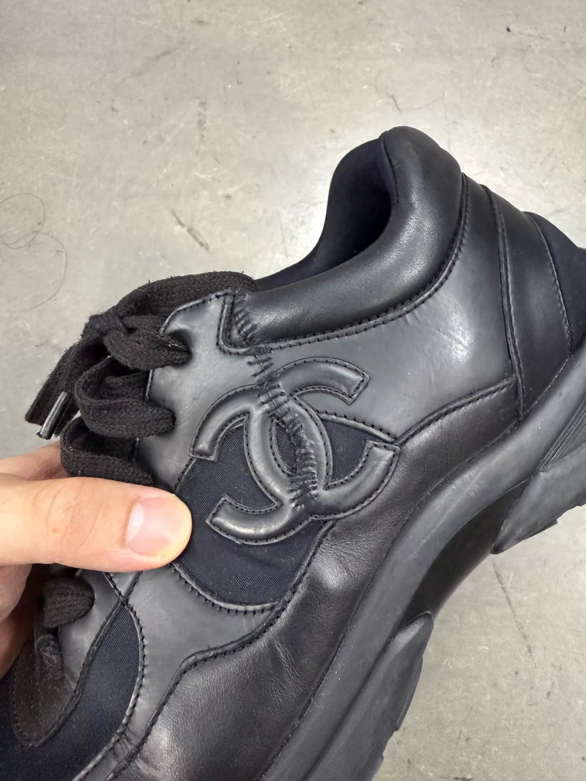 Chanel Lambskin CC Logo Black Sneakers