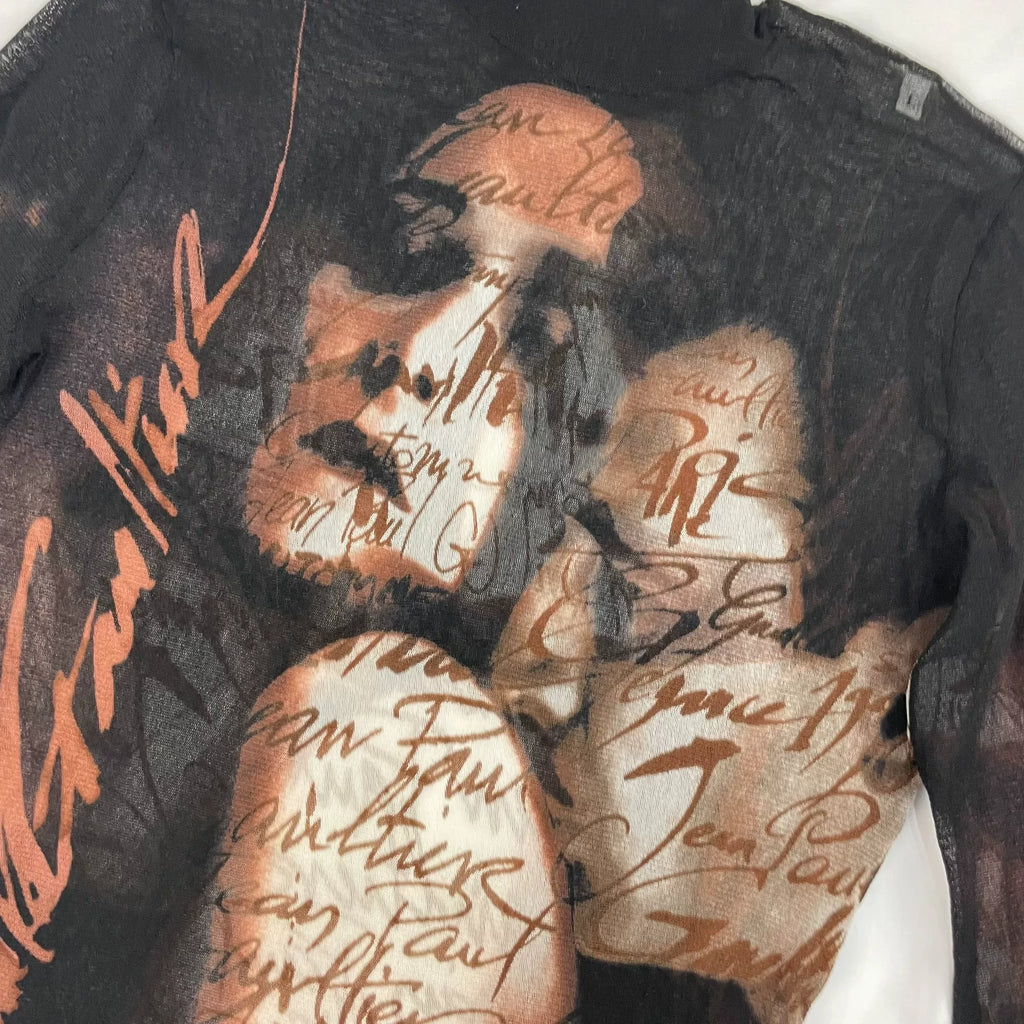 1997 Fall/Winter Jean Paul Gaultier Couple Print Turtleneck Mesh T-Shirt