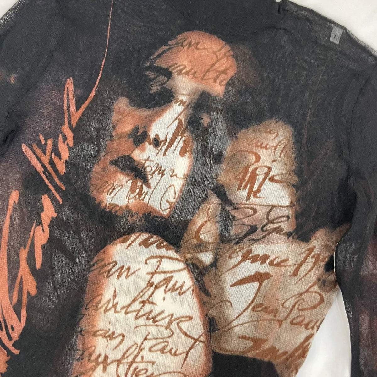 1997 Fall/Winter Jean Paul Gaultier Couple Print Turtleneck Mesh T-Shirt