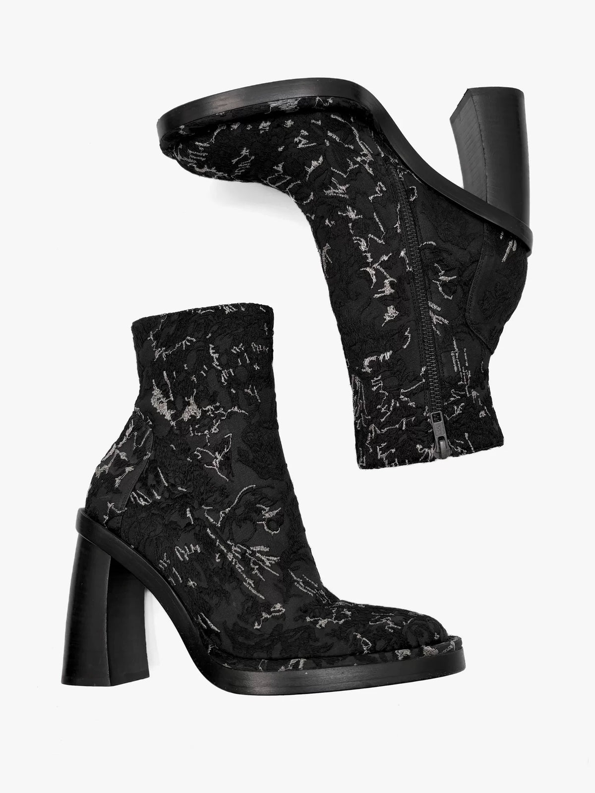 Ann Demeulemeester SS15 Fabric Embroidered Arc Heel Boots