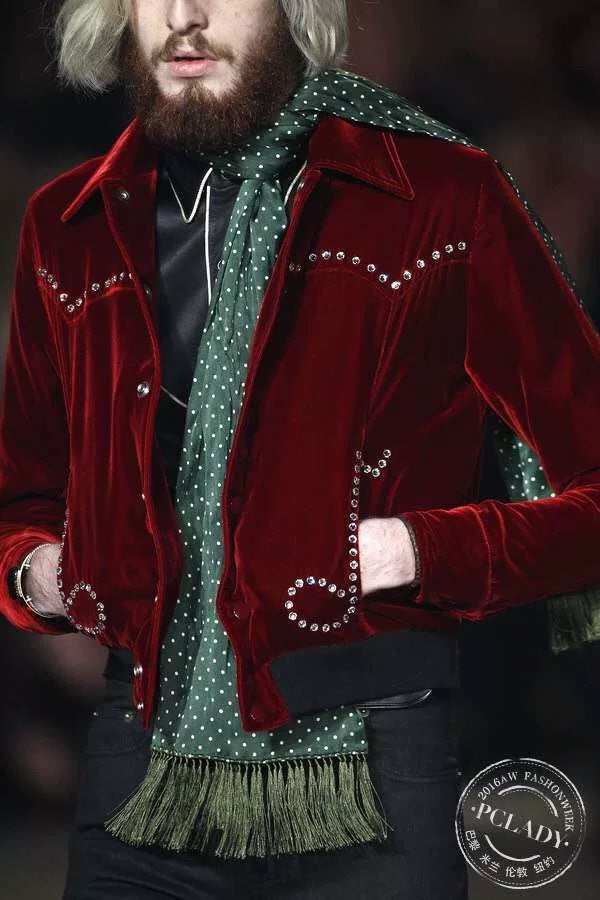 Saint Laurent SLP 2016 Fall/Winter red velvet musical note rhinestone jacket