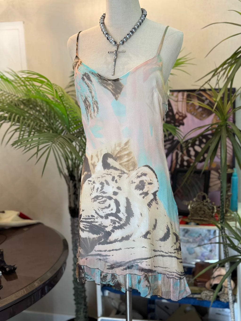 CLASS roberto cavalli tiger print mesh slip dress