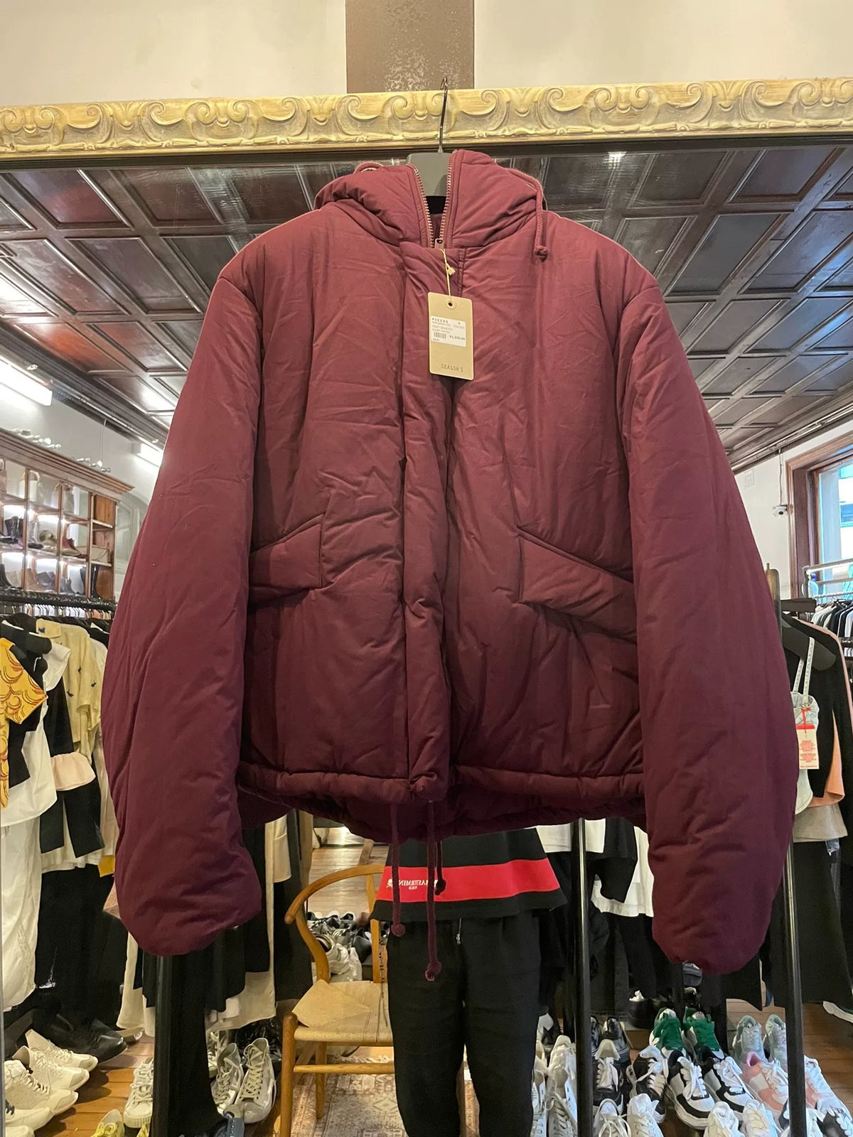 Yeezy Season 5 Oxblood Short Puffer Hooded Cotton Jacket