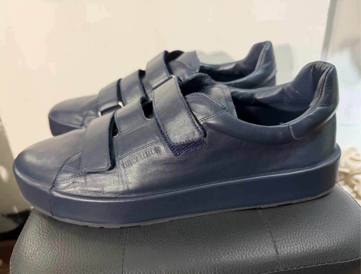 Jil Sander by Raf Simons navy blue leather‑strap casual sneakers